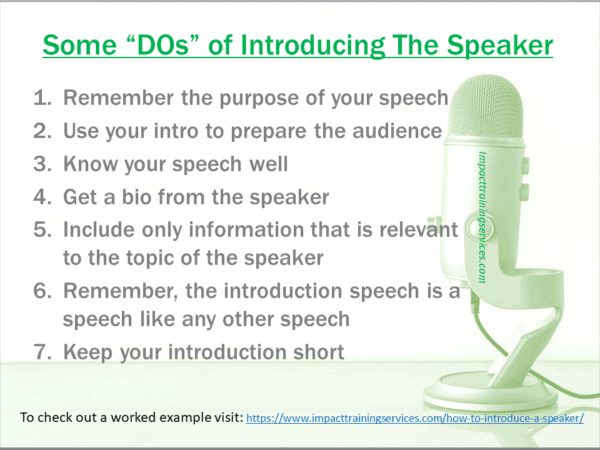 image of list of things to do when introducing speaker